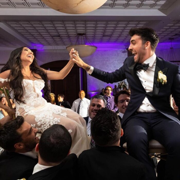 bride and groom celebrating